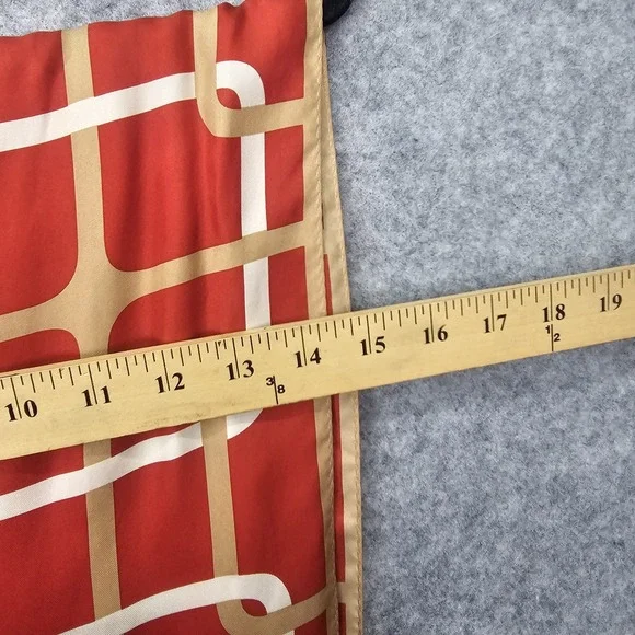 Echo Silk Scarf Women Red Tan Chain Link Designer Long Wrap Mod 70s Preppy 14x44 - Picture 3 of 11